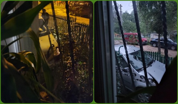 FOTO // Un șofer la un pas să ajungă cu mașina în casă la Gheorghe Urschi. S-a tamponat în peretele blocului în care trăiește maestrul
